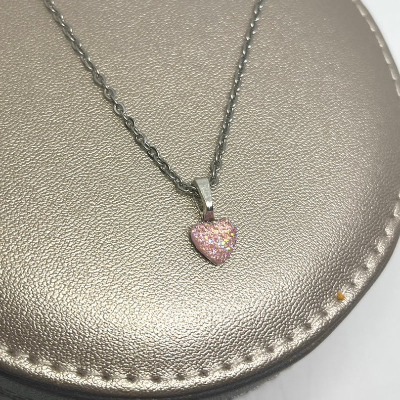 8mm Light Pink Druzy Heart Necklace