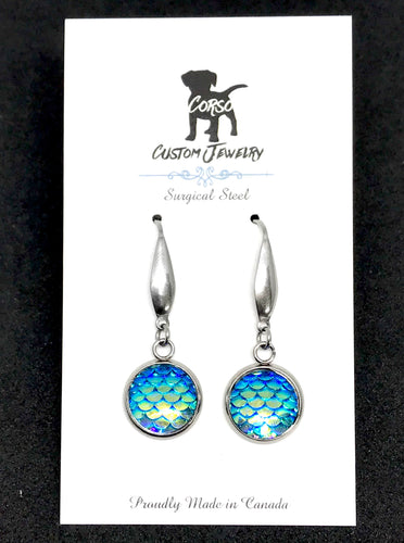 12mm Lake Blue Mermaid Drop Earrings (Surgical Steel)
