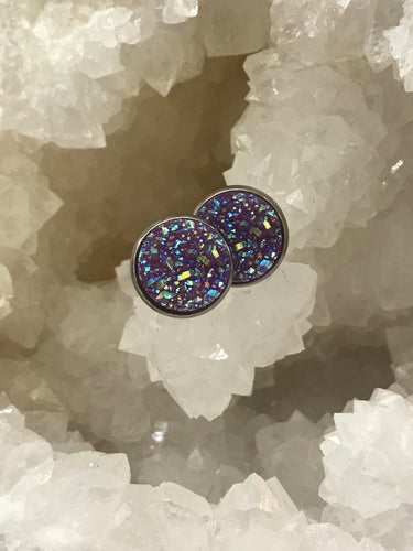 12mm Bright Purple Druzy Studs