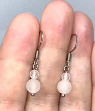 Load image into Gallery viewer, Dainty Matte Rose Quartz Drop Earrings