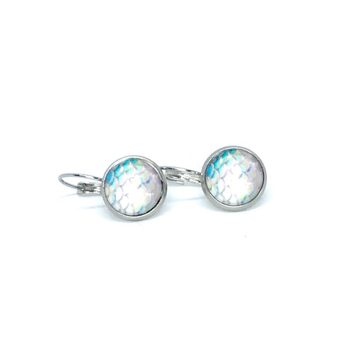 12mm Rainbow Glass Mermaid Leverback Drop Earrings (Stainless Steel)
