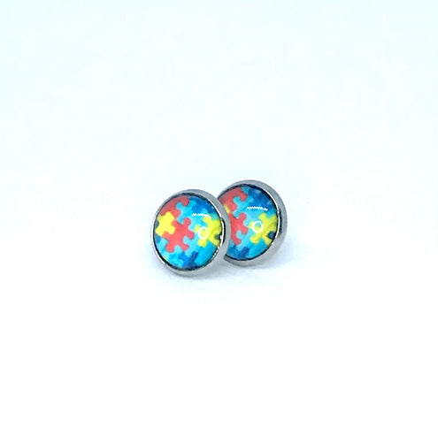 10mm Autism Awareness Puzzle Piece Studs (Stainless Steel)