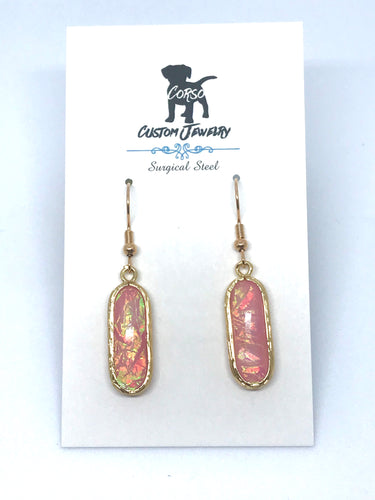 Pink Foil Drop Earrings (Surgical Steel)