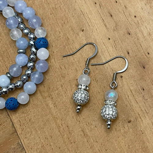 Moonstone Pave Sparkle Drop Earrings