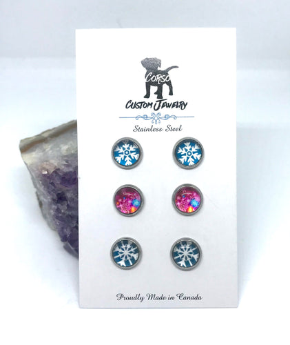 Snowflake 8mm Stud Trio (Stainless Steel)