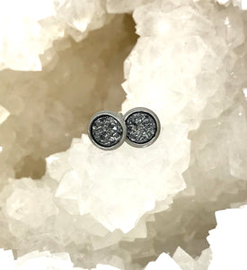 6mm Gunmetal Druzy Studs (Stainless Steel)