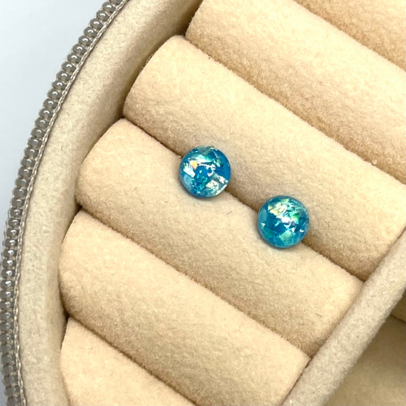 6mm Blue Faux Opal Studs