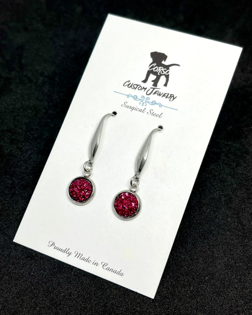8mm Sangria Shimmer Druzy Drop Earrings (Surgical Steel)