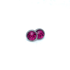 8mm Pink Leopard Print Studs (Stainless Steel)