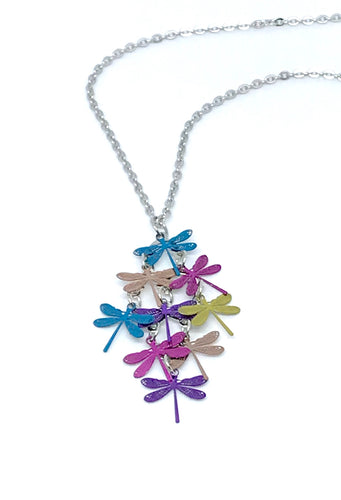 Multicolour Dragonfly Flight Necklace (Stainless Steel)