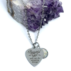"Beautiful Girl you can do amazing things" 3-in-1 Necklace (Stainless Steel)