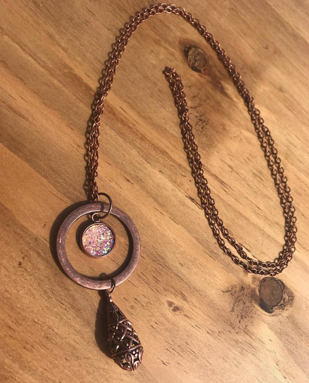 Bohemian Druzy Necklace (Antique Copper)