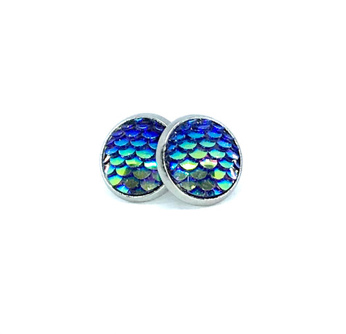 12mm Dark Blue Mermaid Studs