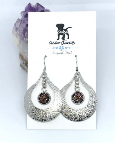 Chocolate Druzy Sparkledust Teardrop Drop Earrings