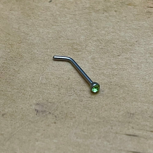 Peridot Crystal L-Shaped Nose Stud (Surgical Steel)