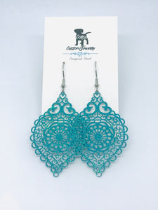 Sparkly Teal Spindle Drop Earrings (Surgical Steel)