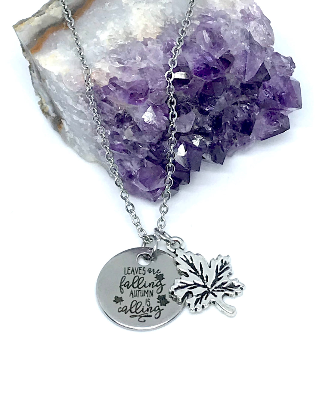 “The leaves are falling AUTUMN is calling” 3-in-1 Charm Necklace (Stainless Steel)
