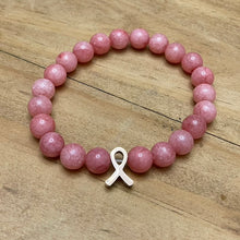Load image into Gallery viewer, 8mm Breast Cancer Research Gemstone Bracelet (Rose Gold Stainless Steel)
