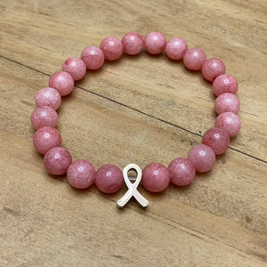 8mm Breast Cancer Research Gemstone Bracelet (Rose Gold Stainless Steel)