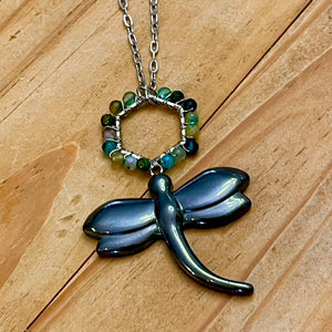Hematite Dragonfly Necklace (Stainless Steel)