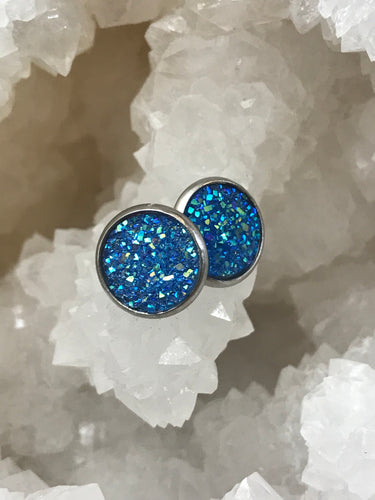 12mm Sky Blue Druzy Studs
