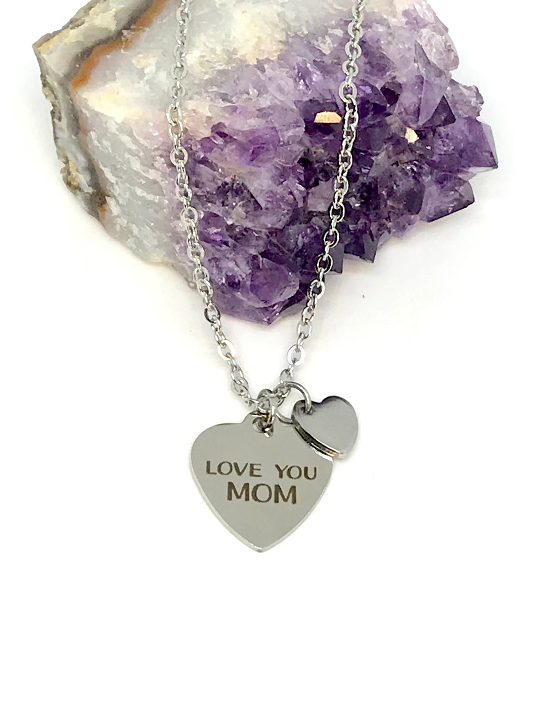 “Love You Mom” 3-in-1 Charm Necklace (Stainless Steel)