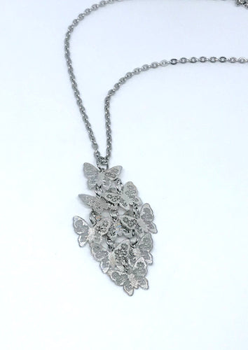 Silver Butterfly Kaleidoscope Necklace (Stainless Steel)