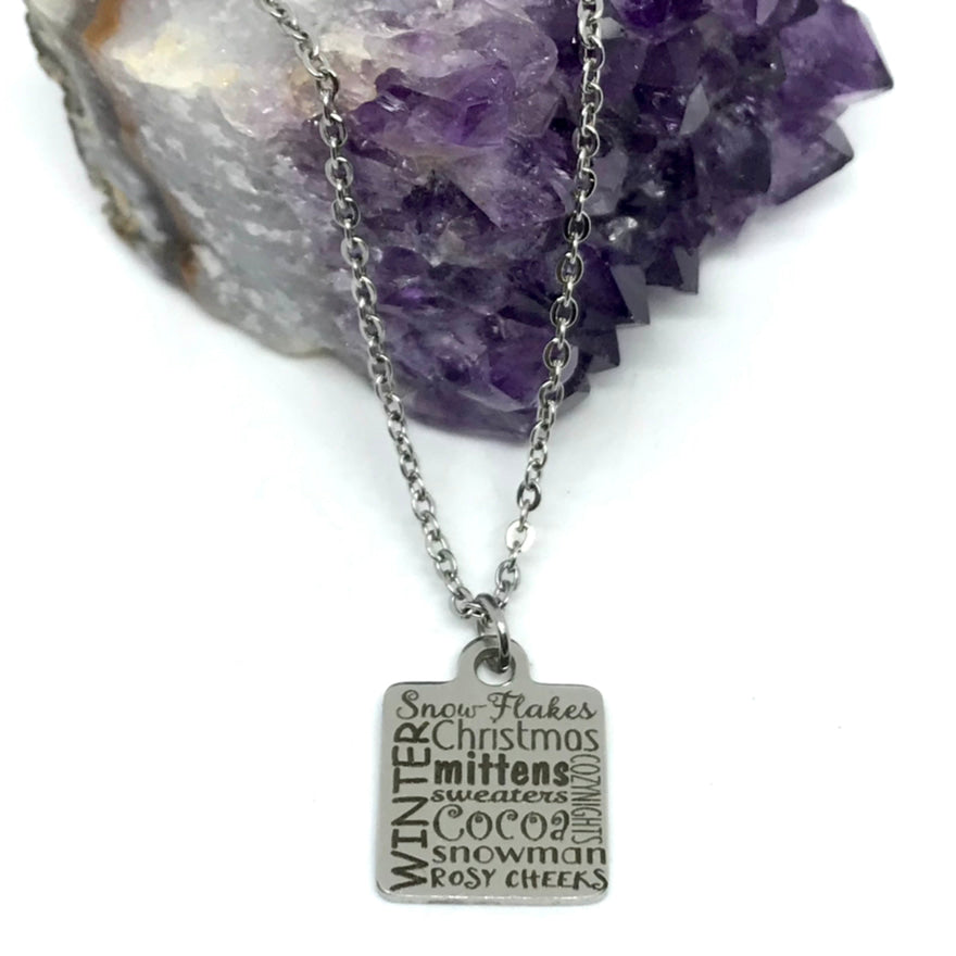 WINTER Word Collage Charm Necklace (Stainless Steel)