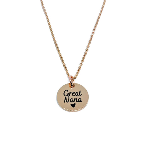 Great Nana Charm Necklace (Rose Gold Stainless Steel)