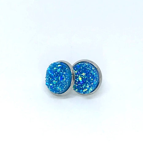 12mm Cerulean Druzy Studs