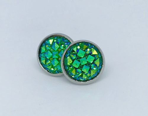 12mm Green Star Druzy Studs (Stainless Steel)