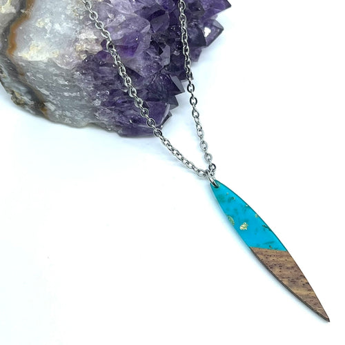 Teal Wooden Spindle Necklace
