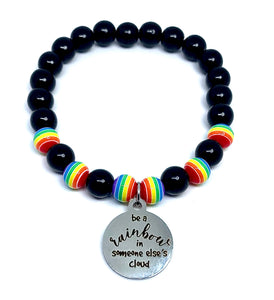 “Be a rainbow in someone else’s cloud” 8mm Triple Obsidian Bracelet