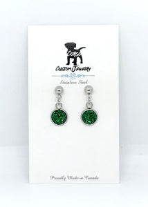 8mm Emerald Shimmer Druzy Drop Studs (Stainless Steel)