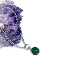 Load image into Gallery viewer, Emerald Shimmer Druzy Necklace (Stainless Steel)