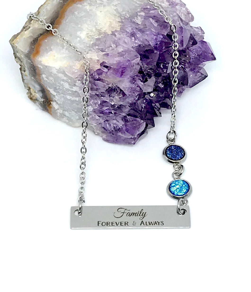 Family Necklace with Two Birthstones (Stainless Steel)