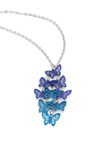 Blue Butterfly Kaleidoscope Necklace (Stainless Steel)
