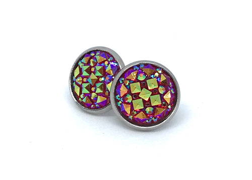 12mm Ruby Star Druzy Studs (Stainless Steel)