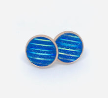 Load image into Gallery viewer, 12mm Striped Blue Druzy Studs (Stainless Steel)
