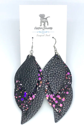 Party Leather Drop Earrings in Black