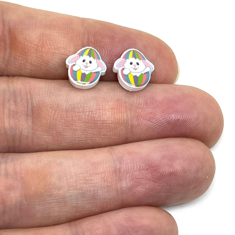 Striped Peek-a-Boo Easter Bunny Studs (Stainless Steel)