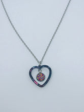 Load image into Gallery viewer, Dark Pink Druzy Heart Necklace #3 (Stainless Steel)