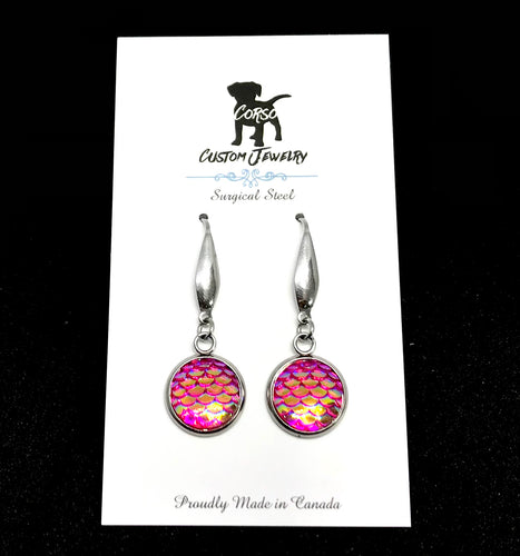 12mm Pink Mermaid Drop Earrings (Surgical Steel)