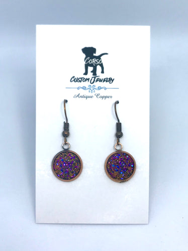 12mm Fantasy Druzy Drop Earrings (Antique Copper)