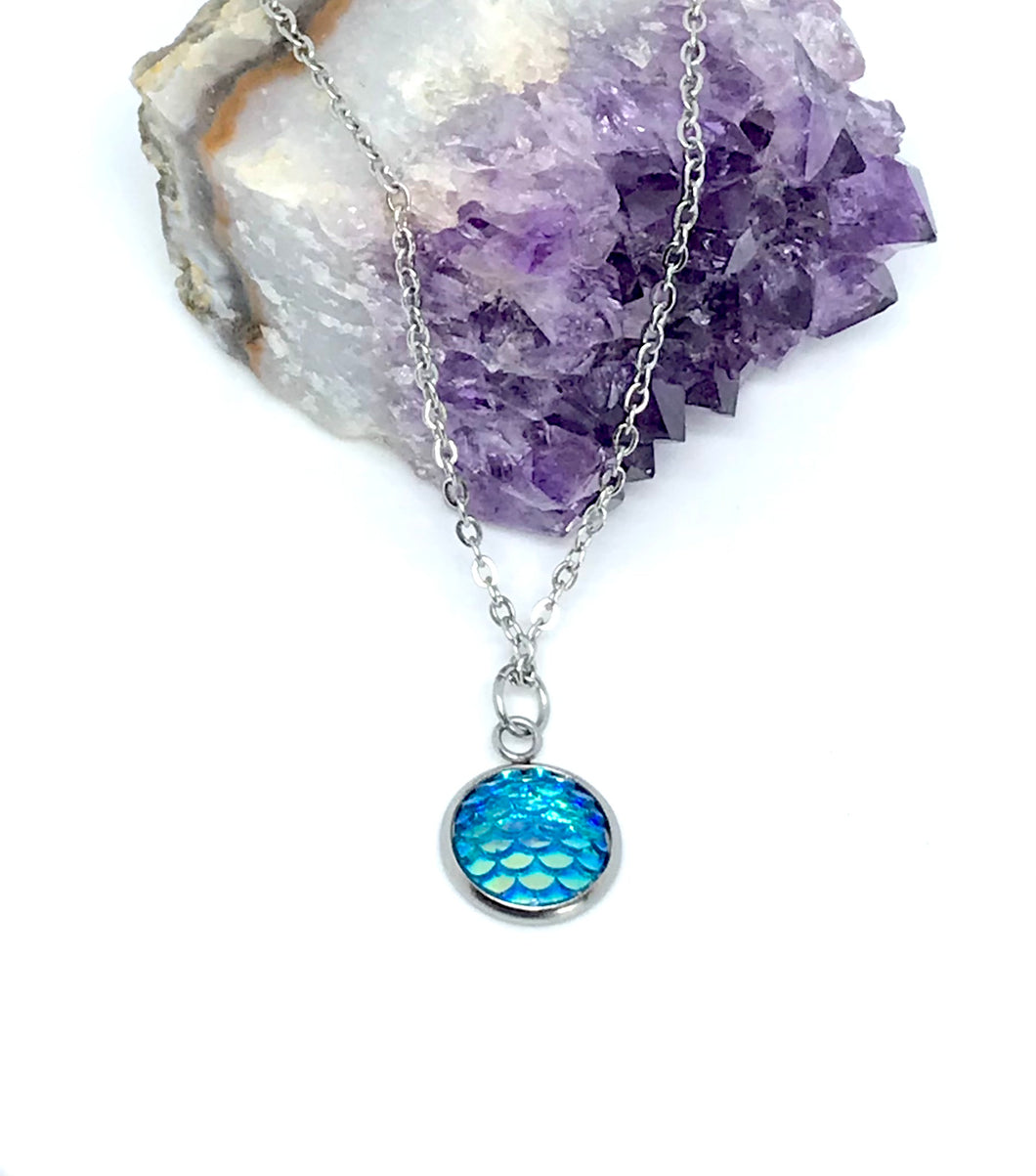 12mm Lake Blue Mermaid Necklace (Stainless Steel)