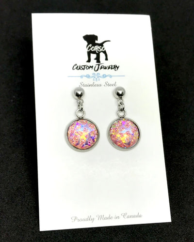 12mm Bubble Gum Whirlpool Druzy Drop Studs (Stainless Steel)