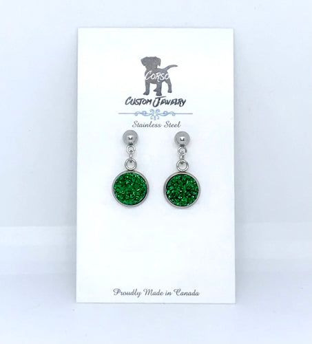 10mm Emerald Shimmer Druzy Drop Studs (Stainless Steel)