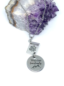 “Wander Fearlessly” Passport Necklace (Stainless Steel)
