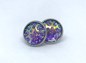 12mm Purple Whirlpool Druzy Studs (Stainless Steel)