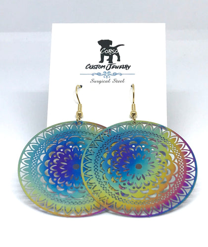 Rainbow Floral Mandala Drop Earrings